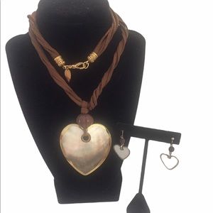Coldwater Creek MOP Heart Necklace And Earrings